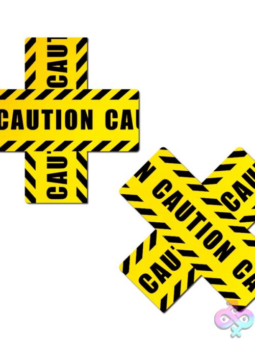 Pastease Plus X Crossed Caution Tape Nipple Pasties - Image 2