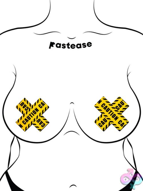 Pastease Plus X Crossed Caution Tape Nipple Pasties - Image 4