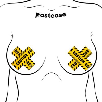 caution tape pasties Pastease Plus X Crossed Nipple Pasties yellow black