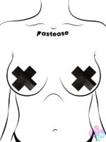 black vinyl cross pasties Pastease Plus X Liquid Black Cross Nipple Pasties
