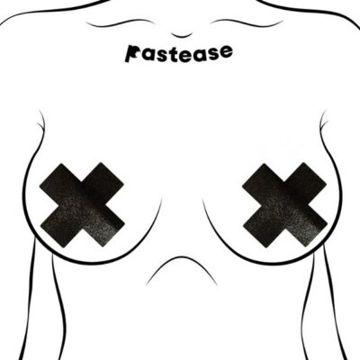 black vinyl cross pasties Pastease Plus X Liquid Black Cross Nipple Pasties