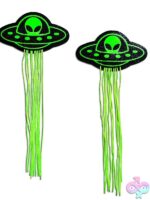 Pastease Tassel Ufo Alien Glow-In-The-Dark Neon Green On Black Nipple Pasties - Image 2