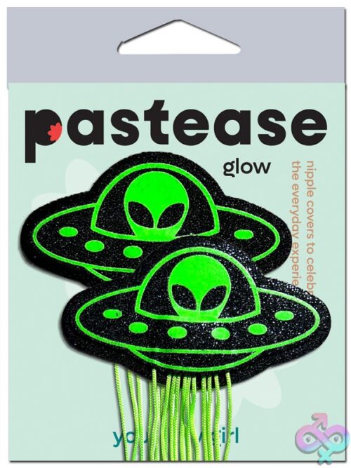 Pastease Tassel Ufo Alien Glow-In-The-Dark Neon Green On Black Nipple Pasties - Image 3