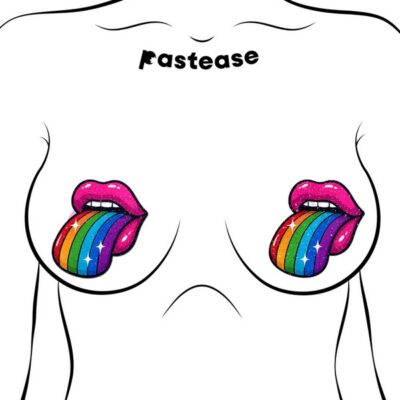 Sparkling Rainbow Tongue Pasties Pastease Taste The Rainbow Breast Covers multicolor rhinestone sequin