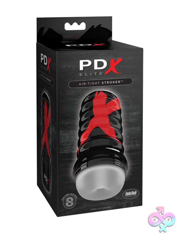 Discreet-Toys-Pdx-Elite-Air-Tight-Stroker-Frosted-Nu-Pdrd624-20 Pdx Elite Air-Tight Stroker Frosted Red Tpe Masturbator With Ribbed Exterior Case By Pdx Brands
