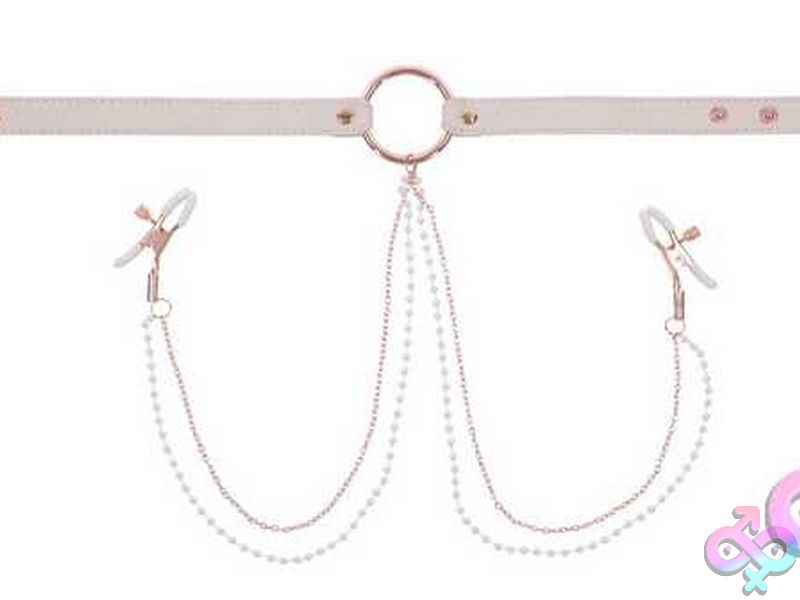 Discreet-Toys-Peaches-‘N-Creame-Collar-With-Nipple-Clamps-Pink-Ss09963 Peaches N Creame Collar With Nipple Clamps - Pink - Image 1