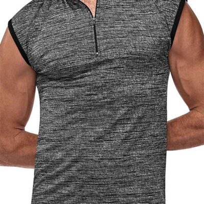 Gray men's zipper muscle tank with mock turtleneck by Male Power