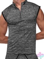 Gray men's zipper muscle tank with mock turtleneck by Male Power