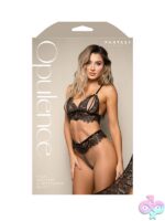 Black shimmer lace pearl bralette and crotchless double-strand pearl panty set, size L/XL