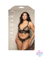 Black shimmer lace pearl bralette and crotchless panty set queen size by Fantasy Lingerie