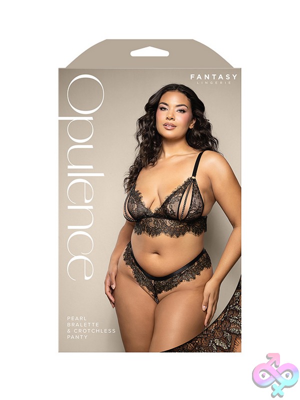 Discreet-Toys-Pearl-Bralette-Crotchless-Panty-Queen-Size-Nu-2423Blk-Qs-B Black Shimmer Lace Pearl Bralette And Crotchless Panty Set Queen Size By Fantasy Lingerie