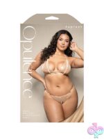 Foiled mesh halter bralette and crotchless panty set with pearl strands in gold by Fantasy Lingerie