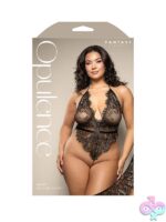 Black shimmer lace pearl halter teddy with open back curvy sizing by Fantasy Lingerie