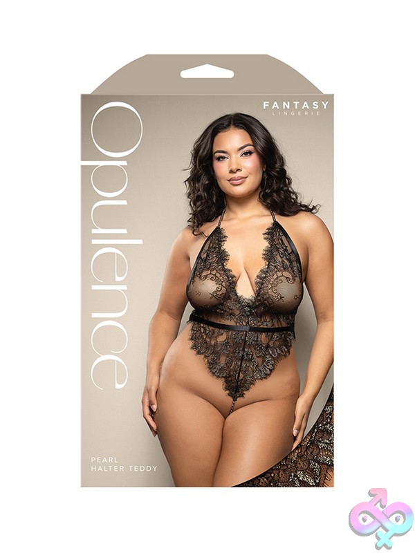 Discreet-Toys-Pearl-Halter-Teddy-Queen-Size-Nu-2422Blk-Qs-B Black Shimmer Lace Pearl Halter Teddy With Open Back Curvy Sizing By Fantasy Lingerie