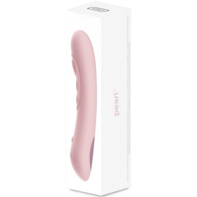 Curved pink silicone G-spot vibrator with textured bumps by Kiiroo