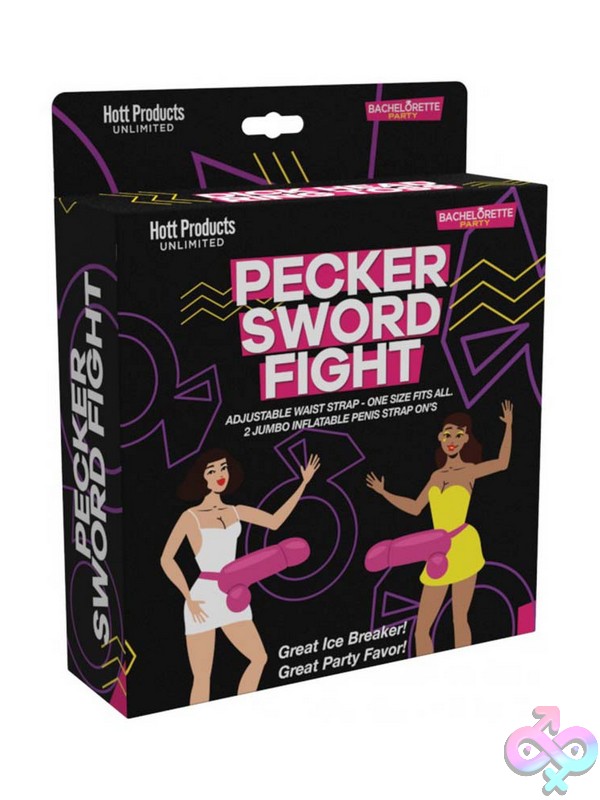 Discreet-Toys-Pecker-Sword-Fight-Game-Strap-On-Large-Penis-2-Pack-Nu-Hp-3507 Inflatable Pecker Sword Fight Strap-On Party Game 2-Pack In Pink Vinyl By Hott Products