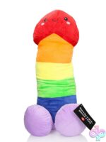 24-inch soft plush penis stuffy in brown and multi color options on a white background