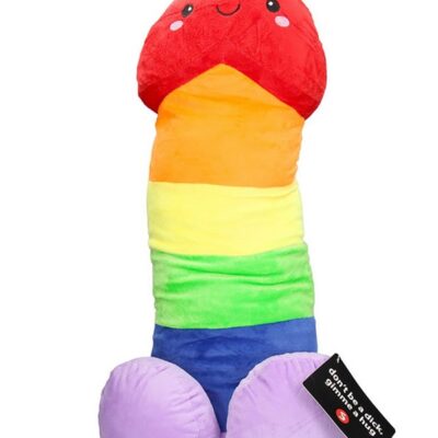 24-inch soft plush penis stuffy in brown and multi color options on a white background