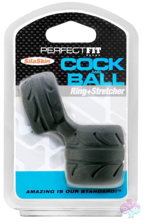 Perfect Fit Sex Toys - Silaskin Cock & Ball Ring and Stretcher - Black