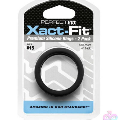 Xact Fit Ring 2 Pack 15 black silicone cock rings by Perfect Fit