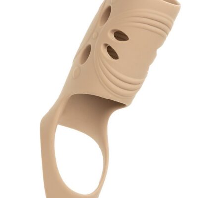 rechargeable vibrating penis sleeve Performance Maxx by CalExotics in beige and brown