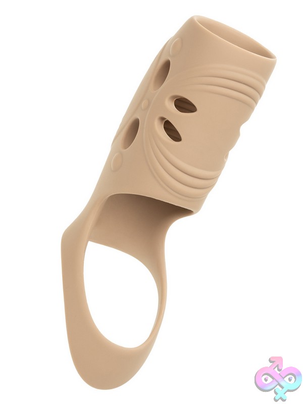 Discreet-Toys-Performance-Maxx-Rechargeable-Sleeve-Ivory-Nu-Se-1633-70-3 Rechargeable Vibrating Penis Sleeve Performance Maxx By Calexotics In Beige And Brown