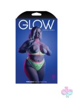 UV-reactive neon green open-cup underwire lace bra and cutout panty queen size set by Fantasy Lingerie