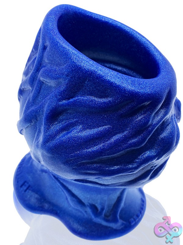 Discreet-Toys-Pighole-Squeal-Ff-Hollow-Plug-Blue-Morph-Nu-Ox-1918-Blmph Large Hollow Silicone Plug In Blue Morph Finish By Oxballs, Showing Veiny Outer Texture And Open Hollow Core
