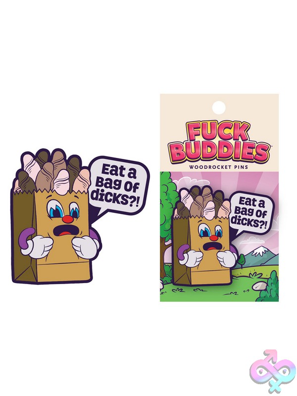 Discreet-Toys-Pin-Fuck-Buddies-Bag-Of-Dicks-Nu-Fbp-004 Eat A Bag Of Dicks Multi-Color Enamel Pin In Brown By Wood Rocket