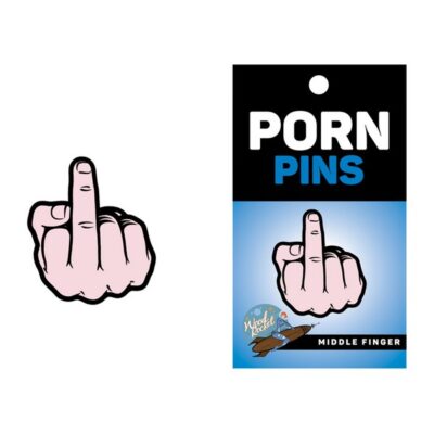 Peach metal middle finger pin by Wood Rocket