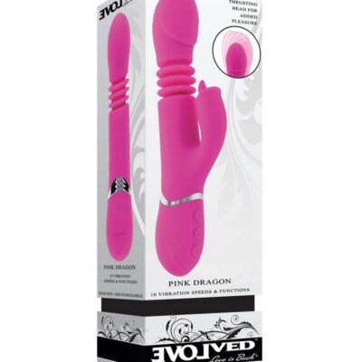 Thrusting rabbit vibrator with curved G-spot head and flexible clitoral stimulator in purple by Evolved Novelties