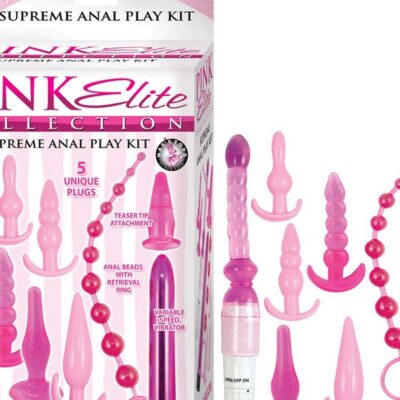 Pink Supreme Anal Play Kit with five plugs, vibrating baton, anal beads and teaser tip by Nasstoys