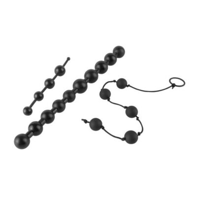 Anal Fantasy Collection Beginners Bead Kit black by Pipedream — three graduated anal bead strings with retrieval cords