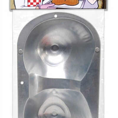 Boobie Cake Pan by Pipedream — silver dual breast-shaped metal novelty mold