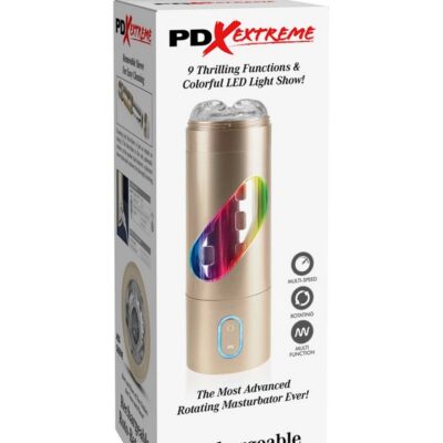 Rechargeable automatic rotating masturbator in beige with LED display by Pdx Brands
