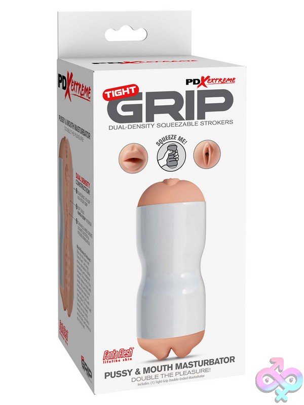 Discreet-Toys-Pipedream-Extreme-Toyz-Tight-Grip-Pussy-Mouth-Masturbator-White-Nu-Pdrd281-19 Tight Grip Dual-Density White Tpe Squeezable Stroker With Ribbed Inner Tunnel By Pdx Brands