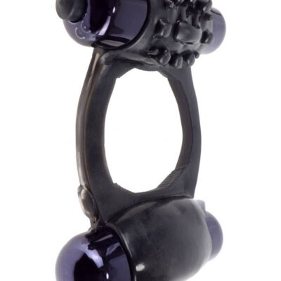Ringz Duo Vibrating Super Ring Black by Pipedream — dual bullet vibrating cock and ball ring