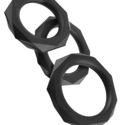 Fantasy C-Ringz Silicone Designer Stamina Set Black by Pipedream — three black silicone cock rings