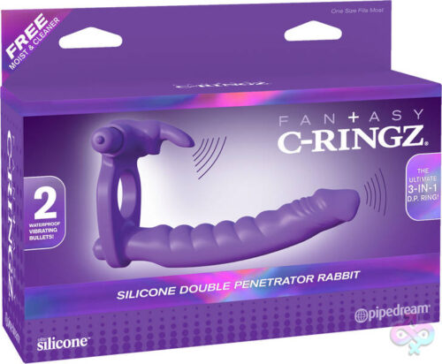 Pipedream Sex Toys - Fantasy C-Ringz Silicone Double Penetrator Rabbit - Purple