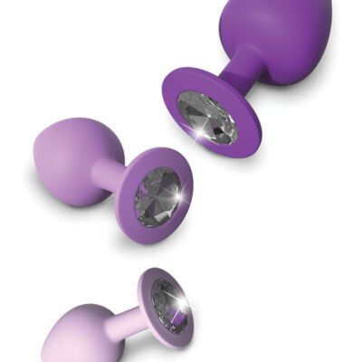 Fantasy For Her Her Little Gems Trainer Set — Three Graduated Purple Silicone Butt Plugs With Jeweled Crystal Bases By Pipedream