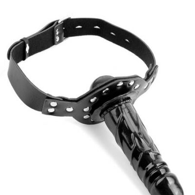 Fetish Fantasy Deluxe Ball Gag with Dildo by Pipedream in black leather harness