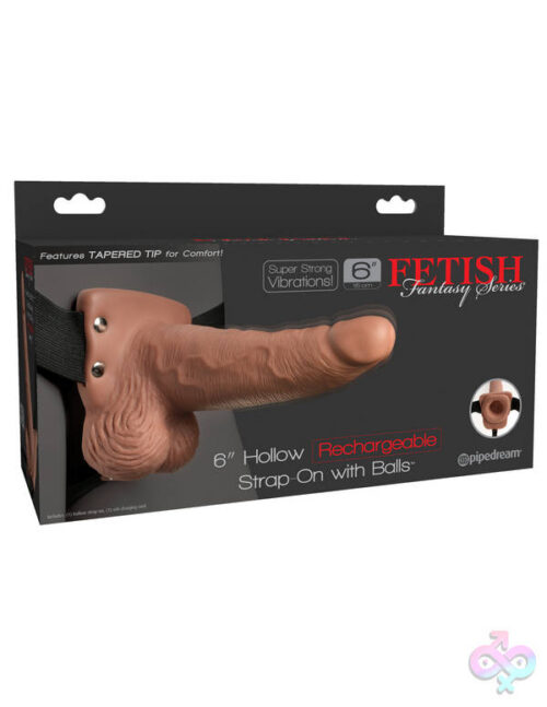 Pipedream Sex Toys - Fetish Fantasy Series 6" Hollow Rechargeable Strap-on With Balls - Tan