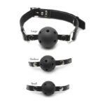 Fetish Fantasy Series Ball Gag Training System by Pipedream — black vinyl strap with 3 interchangeable breathable gags