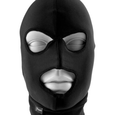 Fetish Fantasy Series Limited Edition Spandex Hood by Pipedream — black open-mouth and eyes spandex hood