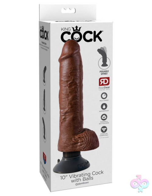 Pipedream Sex Toys - King Cock 10-Inch Vibrating Cock With Balls -  Brown