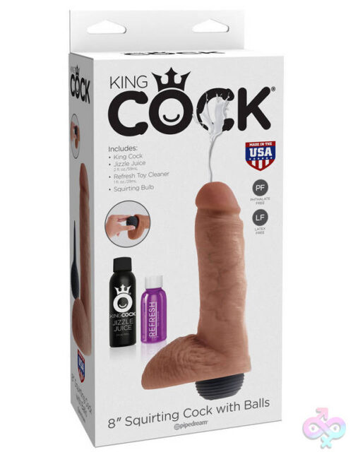 Pipedream Sex Toys - King Cock 8" Squirting Cock With Balls -Tan