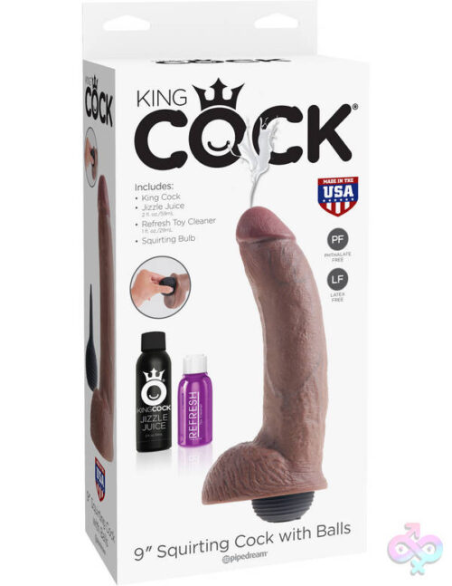 Pipedream Sex Toys - King Cock 9 Inch Squirting Cock With Balls - Brown