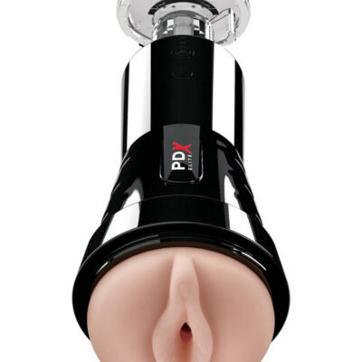 PDX Elite Cock Compressor Vibrating Stroker by PDX Brands in black — hands-free suction cup stroker with airbag pressure system