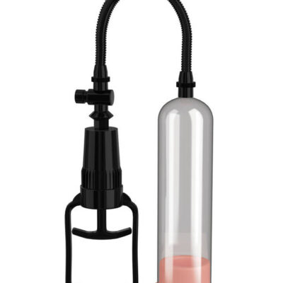 Pump Worx Beginners Pussy Pump by Pipedream — beige transparent vacuum cylinder with EZ-grip bulb handle