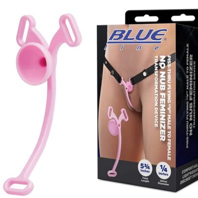 Lightweight pink Flying V feminizer transformation device by Blue Line Men, shown from front profile